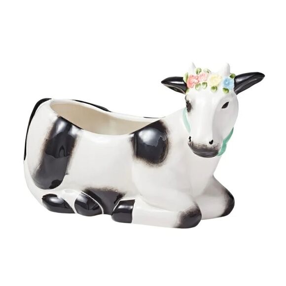 2024 🦋 New The Pioneer Woman Black & White Cow Ceramic Planter - Picture 5 of 8